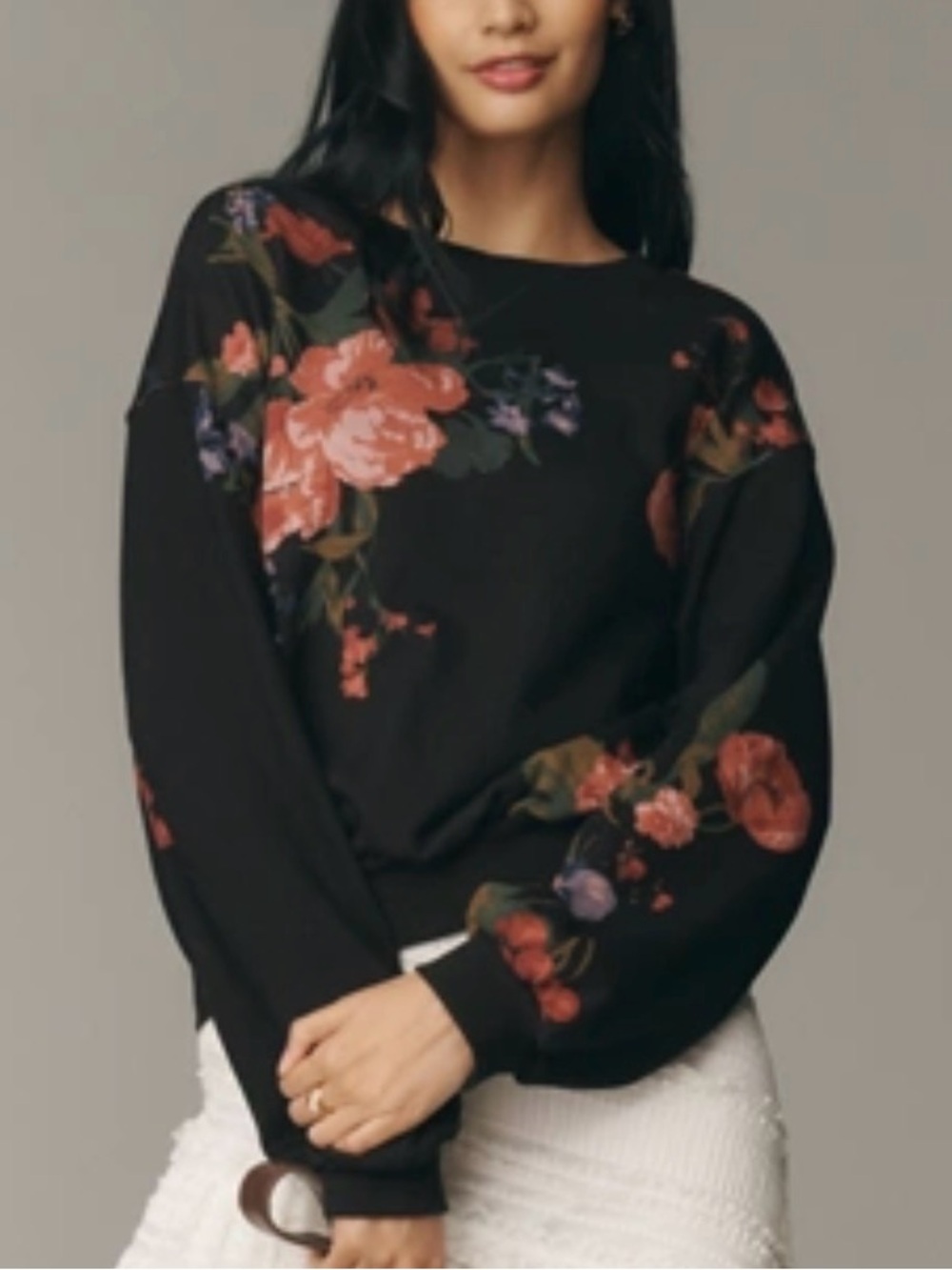 Pilcro NIKKI BUBBLE SWEATSHIRT Black Floral Scoopneck Sweater